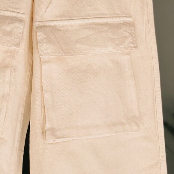 Zara Cargo Utility Pants Pockets Jeans Ecru New - Picture 3 of 3